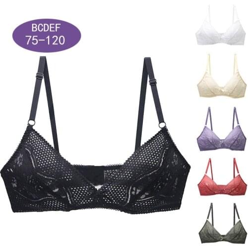 Underwire Bralette Ultra Thin Lounge Lace Bras Women Unlined Underwear BCDEF Cup Plus Size Lingerie