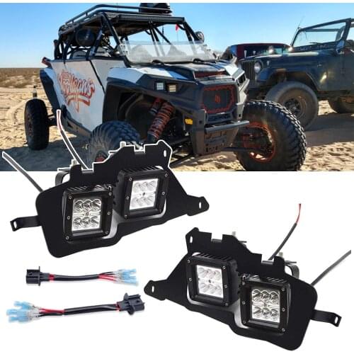 4x 18W LED Work Head Lights Mount Brackets with Wiring Kit For 2014-2019 Polaris RZR 900 1000 and TURBO RI