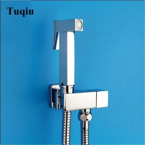 Toilet Bidet Square Chrome Single Cold Bathroom Toilet Shower Blow-fed Spray Gun Nozzle Bidet Faucet Copper Bathroom Hardware