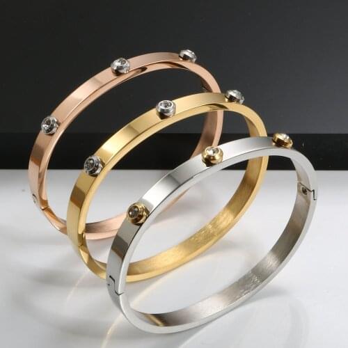 Trendy Wedding Party Charm Bangles Men Women Jewelry Luxury Brand Crystal OL Staiess Steel Cuff Bangles