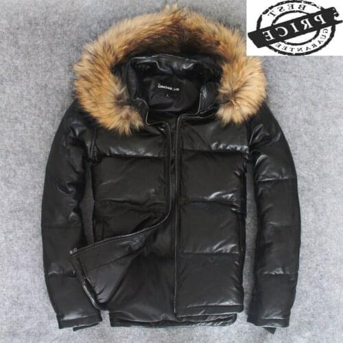 Raccoon 100% Real Fur Genuine Leather Duck Down Jacket Men Streetwear Sheepskin Coat Moto Biker Mens Leather Jacket 1a0a