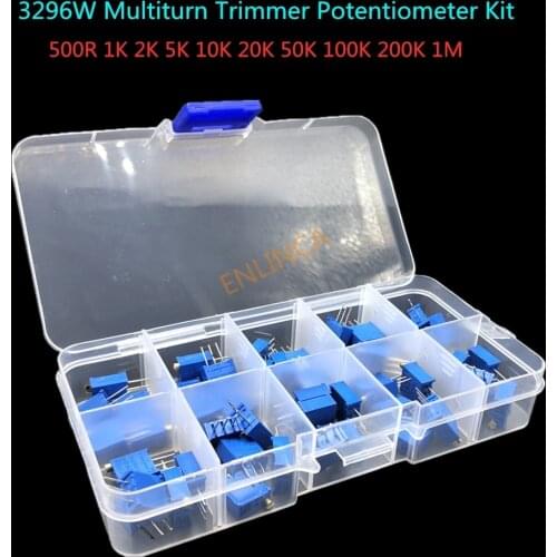 3296W 10valueX5pcs=50pcs Multiturn Trimmer Potentiometer Kit 3296 Variable Resistor 500R 1K 2K 5K 10K 20K 50K 100K 200K 1M