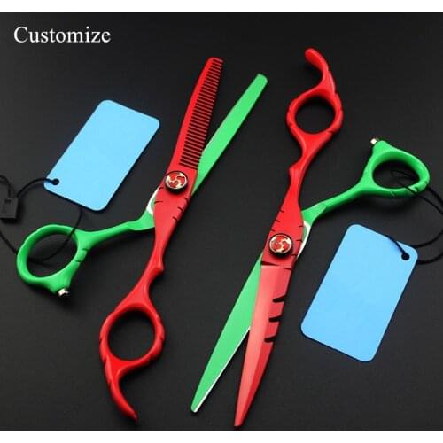 Customize professional 6 inch color hair salon scissors set cutting barber makas scissor Thinning shears hairdressing scissors