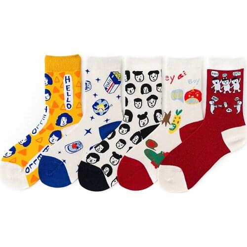 Art cute character happy socks women cotton socks ladies crazy funny short socks summer colorful fun sox white yellow red