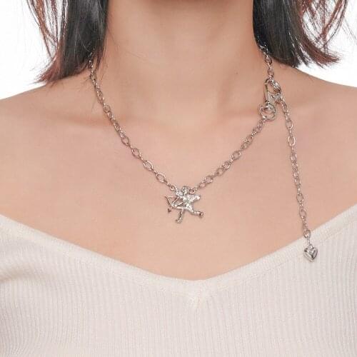 New Fashion Big Buckle Heart Charm Necklace Love Angel Cupid Pendants Choker Collar Necklace Jewelry Accessory Gift For Lovers