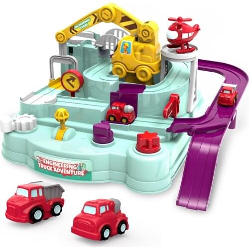 Kids Educational Manual Car Toys Brain Table Game Rescue Vehicles Adventure Toys Racing Track Rail Car Toys for Boys Gift