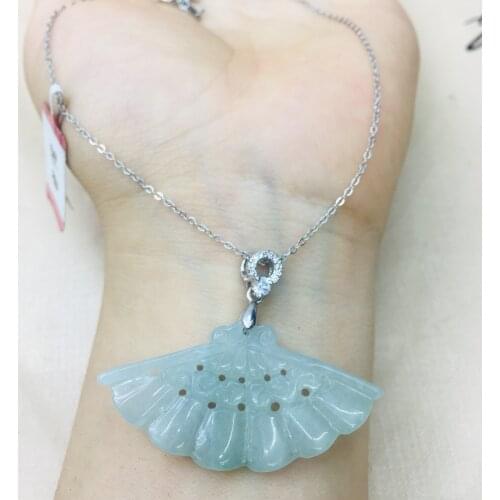 Natural Burmese Ajadeite carved jade hollow plum pendant with 925 sterling silver necklace Elegant ladies jade clavicle chain