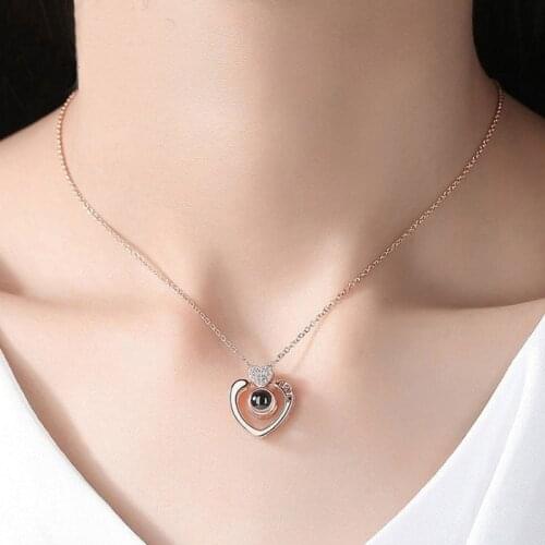 100 Languages I Love You Projection Charm Necklaces Letter Crystal Pendant Necklace For Women Girl Jewelry 2021 Trend Newest