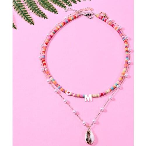 2 Pieces/Lot Trendy Initial Letter Heart Custom Necklace for Women Natural Shell Pendant Neck Imitation Pearl Jewelry Choker