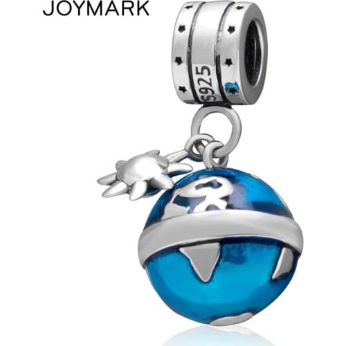 Blue Earth Pendant 925 Silver Beads Sun Planet Sterling Silver European Dangle Charm Beads DIY Jewelry Accessories SDC926