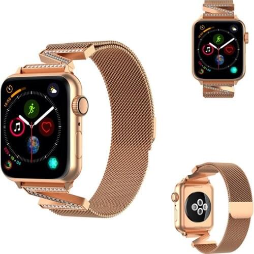 For Apple Watch 4 Band Z Words Milanese Diamond Stainless Steel Strap Replace Breathable Bracelet for I-Watch Band 38 40 42 44mm