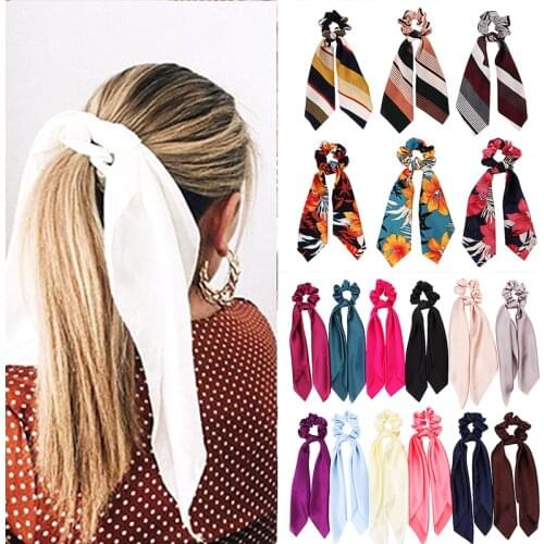 New Design Floral Print Women Hair Scarf Elastic Bohemian Hairband Scrunchie Bow Hair Rubber Ropes Girls Hair Ties Accessories