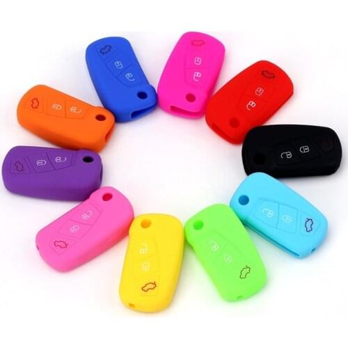Silicone Car Key Case for Ford KA MK2 2008-2016 3 Buttons Aftermarket Folding Keychain Holder Remote Control Fob Protector Cover