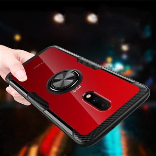 Slefinslef For OnePlus 7 Case With Ring Stand Magnet Transparent Shockproof Protective Back Cover Case For One Plus 7 1+7