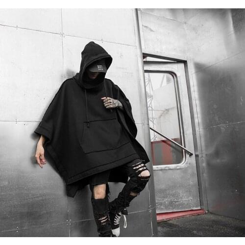 Men Oversize Bat Sleeve Loose Hooded Sweatshirt Male Women Streetwear Hip Hop Punk Gothic Pullover Cloak Hoodie Outerwear