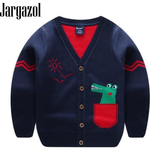 Jargazol Boys Cardigan Sweater Autumn Kids Tops Dinosaur Embroidery Little Girl Knit Sweaters Outfits Winter Children Costume