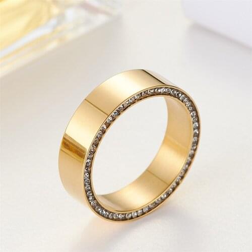 Top Quality Stainless Steel CZ Gold Color Pave setting Type Rings Elegant Vintage Jewelry Gift Party Statement Ring for Women