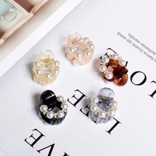 1 pieces Boutique Rhinestone Women Hair Claws Cute Imitation Pearl Girls Hair Clips Black Pink Hair Accessories 5 Colors
