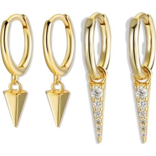 Punk Rock CZ Geometry Awl Drop Earrings for Women Men 925 Sterling Silver Circle Earrings Simple Mini Small Huggies Jewelry Gift