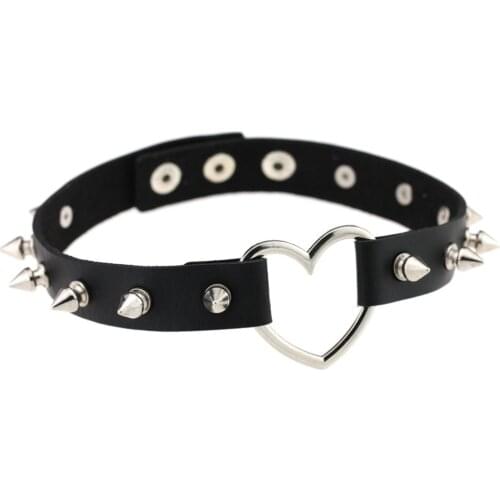 Silver Color Heart Spike Collar Women Harness Choker Necklace for Women 2018 Punk Rivet Leather Chocker Gothic Jewelry