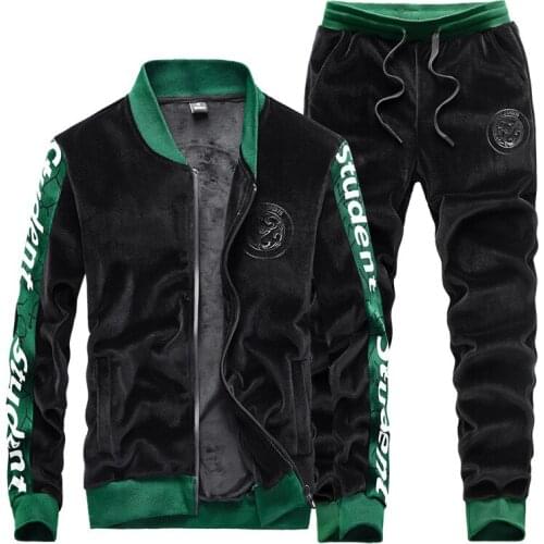 Winter new mens thick double-sided gold velvet warm jacket plus velvet sweater suit mens trend two-piece suit