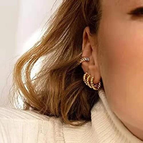 Cross-border exclusive hot sale striped earrings geometric open earrings gold earrings niche retro alloy