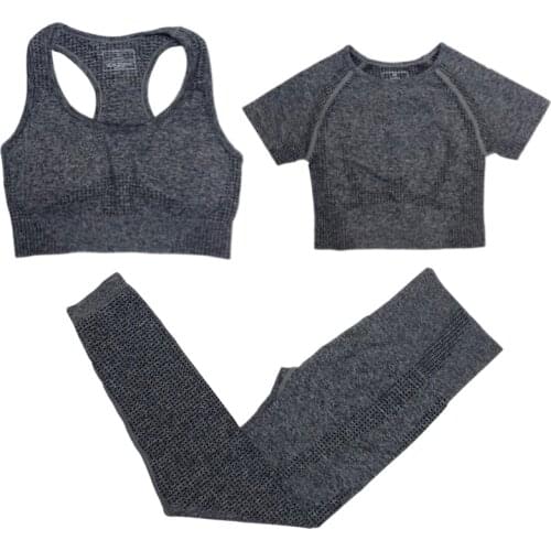 3PCS Vital Women Workout Sports Bra+Short Sleeve Crop Top Shirts+Seamless Leggings Sports Wear Women Fitness Clothing Yoga Set