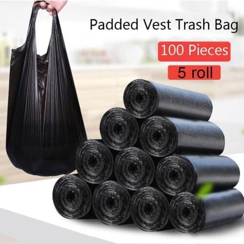 5 Rolls (100 Pcs) Household Portable Garbage Bag Thickened Kitchen Vest-style Household Cleaning Tools For Easy Carrying