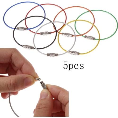 5PC Stainless Steel Wire Keychain Cable Rope Key Holder Keyring Key Chain Rings Women Men Jewelry