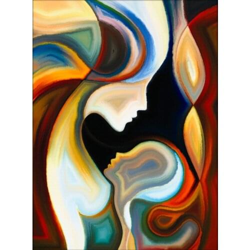 Full Drill Round Diamond Embroidery Abstract Colorful Mother and Son Pattern 5D DIY Diamond Painting Cross Stitch Stickers