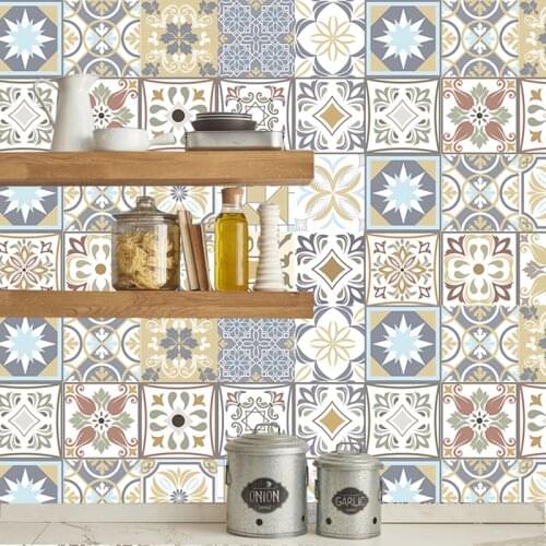 Arabic Retro Tile Stickers For Kitchen Bathroom vinyl tile Self Adhesive Wall Stickers DIY Decor Wallpaper Waterproof Wall Decal