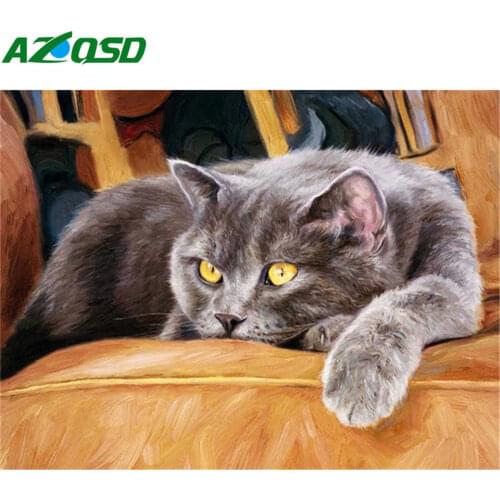 AZQSD Oil Painting By Numbers Cat Animal Oil Painting By Numbers Hand Paint Kit Canvas Home Decor 50x40cm Unframed Wall Art Gift