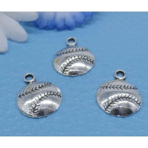 Free Ship 30Pcs Tibetan Silver Sports Baseball Charms Pendant For Bracelet Jewelry 14x18mm