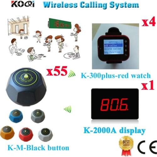 Wireless Table Bell System 433.92MHZ Restaurant Pager & Good Watch Receiver & Attractive Call(1 display+4 watch+55 call button)