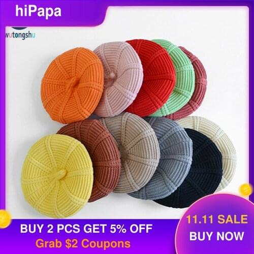 Baby Beret Warm Winter Beanie Hat at for Girls Candy Color Elastic Infant Baby Beret Hat Kids Caps for Girls 1-8 Years 1 PC
