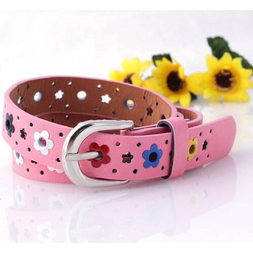 Hollow Flower Waistband Faux Leather Belt Silver Buckle KIDS CHILDREN BOYS GIRLS Neutral / Both Men and Women Imitation Leather
