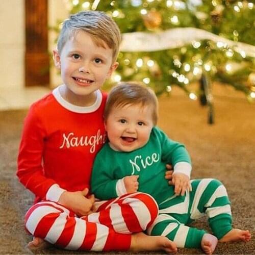 Kids Child Christmas 2 Piece Set Long Sleeves T-Shirt Tops+ Long Pants X-Mas Brother Sister Siblings Suit Gift For Boys Girls
