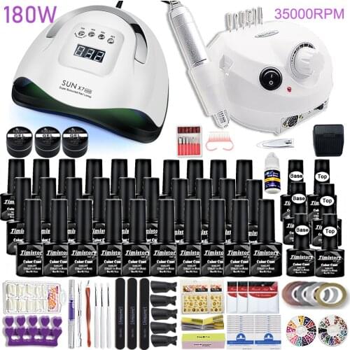Dropshipping 30/20/10 Color Nail Gel Polish Set 120W Nail Lamp Manicure Set Acrylic Kit With High Quality 20W Nail Drill Machine