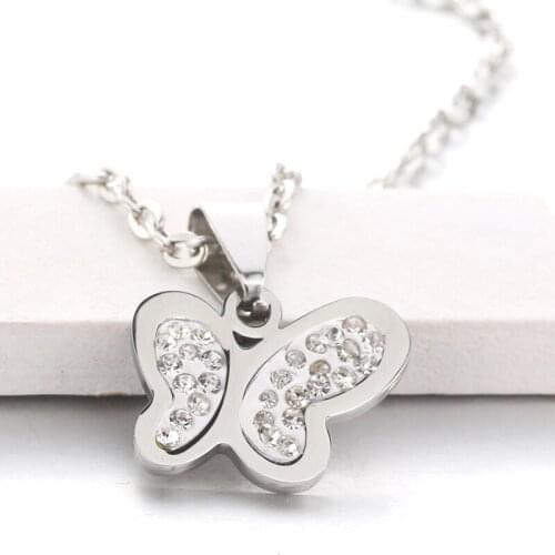 Glamour Fashion Necklace Crystal Butterfly Shape Pendant Necklace Jewelry Woman Gift