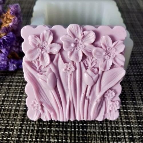 HC0128 PRZY Silicone Mold flowers Soap Molds Square soap flower cluster Clay Resin Gypsum Chocolate Candle Candy Mold