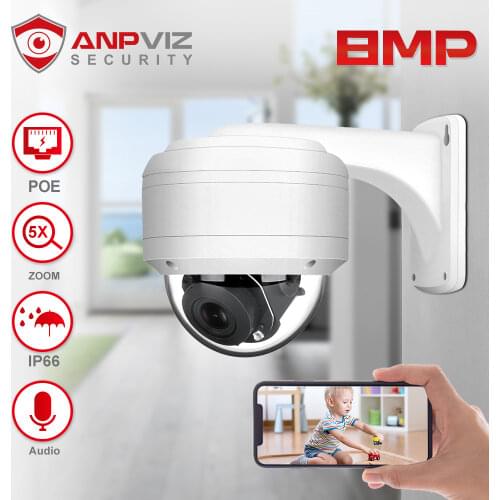 Hikvision Compatible Anpviz 5MP/8MP POE IP PTZ Camera 5X Zoom Built-in Microphone Audio Outdoor Security Camera IR 30m Onvif