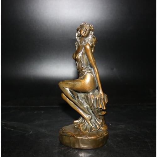 Chinese Exquisite Natural bronze Hand-carved Beauty Statue Brass