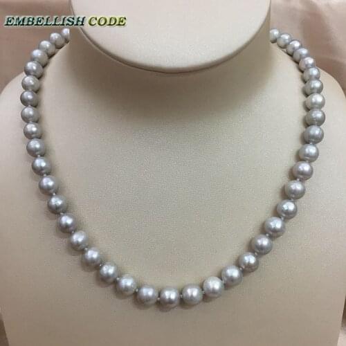 Grey gray color round like ball 100% natural freshwater 8mm to 9mm cultured pearls Classic choker necklace Priness Matinee gift