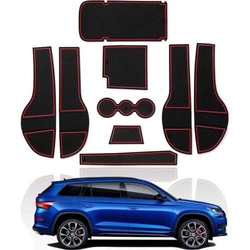 LFOTPP Car Gate Slot Cup Pad For Kodiaq RS 2017 2018 2019 Anti-Slip Door Groove Mat Auto Interior Styling Accessories Red