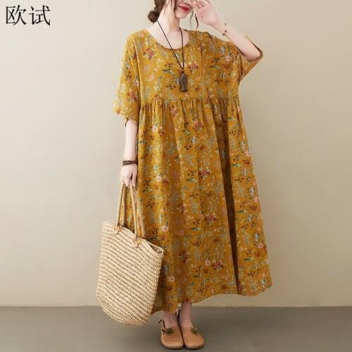 Oversized Summer Cotton Floral Dress Women Beach Style Loose Casual Ladies Flowers Dresses Mujer Femme New Fashion Dress 2021