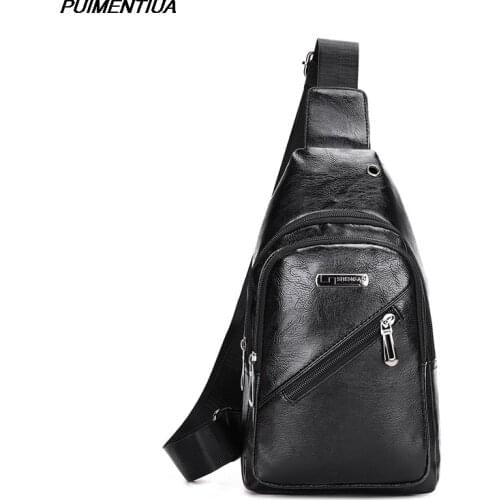 Fashion Mens Chest Bags Leather Sling Zipper Pack Shoulder Crossbody Bag For Male Biker Satchel Men Briefcases 2021 Sports Bag