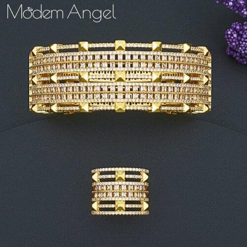 ModemAngel Cubic Zirconia Wedding Bangle Ring Set Jewelry Sets Women Bridal Engagement Wedding Dubai Bridal Jewelry Set