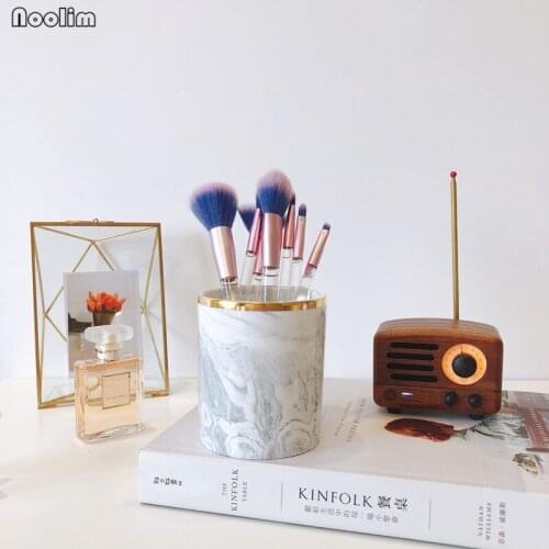 NOOLIM Nordic Style Ceramic Marble Pattern Desktop Organizer Pen Holder Makeup Brush Bucket Makeup Brush Storage Tube
