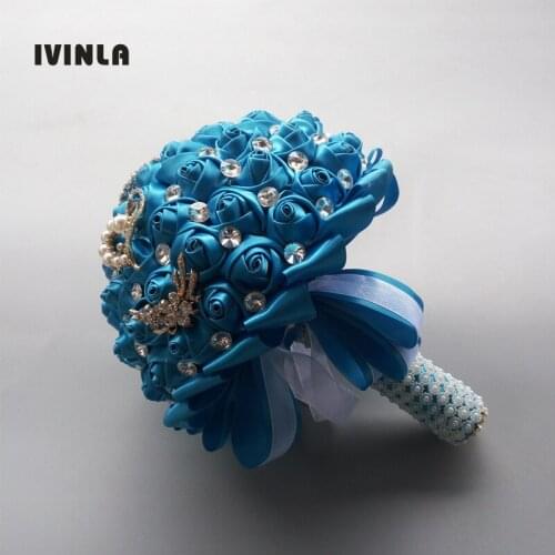 Newest blue crystal bridal wedding bouquets for wedding decoration