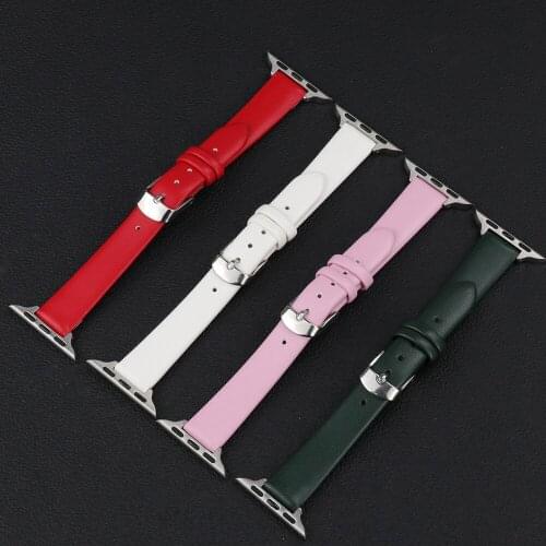 14mm Red Black White PU Leather watchband for apple watch 6 5 44mm 40mm 38mm 42mm Bracelet iwatch Strap 4 3 2 1